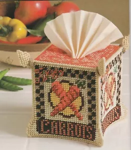 Autumn Carrots Tissue Box Cover - Fits boutique - Plastic Canvas Pattern ONLY - Picture 1 of 3