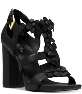 Neu MICHAEL Kors Tricia Blockabsatz Blumenschmuck TStrap Sandale schwarz - Bild 1 von 3