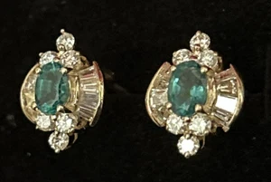 Stunning 14K Yellow Gold 1.4CT Diamond & 1 CT Emerald Cluster Earrings - Picture 1 of 24