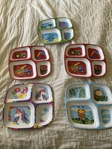 ¡Lote de 5 platos divididos para niños! Animales, camiones dinosaurios y unicornios - Imagen 1 de 13