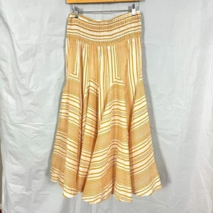Philosophy Women's Smocked Waist Boho Flowy Mustard/Ivory Long Skirt sz MEDIUM - Picture 1 of 6