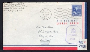 USA WW2 Military 1944 NORFOLK Va Navy Censored Cover to Scotland. 30c Prexie - Picture 1 of 2
