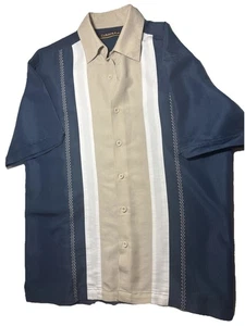 Cubavera Herren Hemd mit Knopfleiste M Leinen/Rayon Mischung Blau Kurzarm Stickerei - Bild 1 von 13