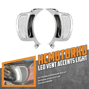 Headlight Vent Accent Running Turn Signal LED Light Chrome For Harley Road Glide - Picture 1 of 19