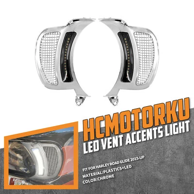 Headlight Vent Accent Running Turn Signal LED Light Chrome For Harley Road Glide - Image 1 of 4