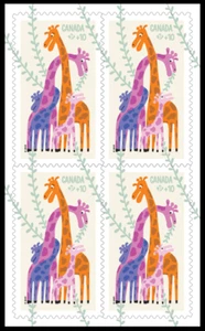 GIRAFFE FAMILY = COMMUNITY FOUNDATION = Block 4 Cut from Booklet Canada 2025 MNH - Foto 1 di 2