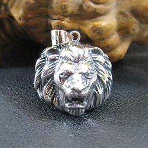 Solid 925 Sterling Silver Lion Head Face Pendant, Spirit Animal Totem Jewelry - Picture 1 of 9