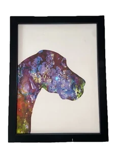 Watercolor Dog Silhouette Canvas 18 X 14” Black Solid Frame Heavy duty Wire Hang - Picture 1 of 16