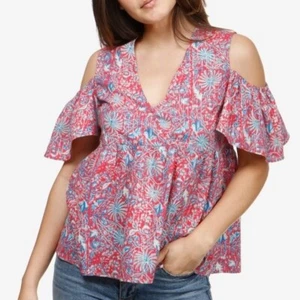 New Lucky Brand Women's XL Pink Floral Print Cold Shoulder Blouse Top NWT - Picture 1 of 5