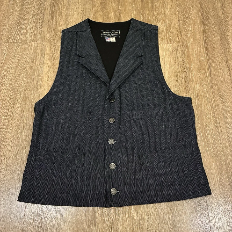 Wah Maker Mens Vest Grey Size M Medium Vintage Limited Edition Denim Herringbone - Image 1 of 4