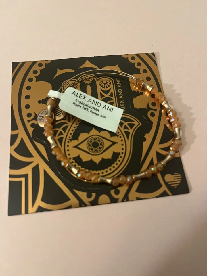 Alex and Ani Papaya Ripple Beaded Bangle Bracelet Rafaelian Rose Gold Finish