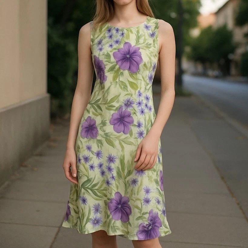 Vestido sin mangas vintage Chelsea y violeta para mujer con cuentas florales 100 % seda pequeño  Foto 1 de 4