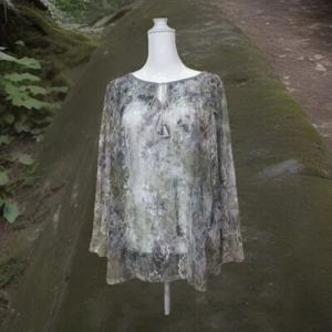 Zac & Rachel Women’s XL Blouse Lace Fairy Whimsygoth Green Purple Burnout Look  - Picture 1 of 10