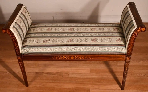 1910 Antique English Hepplewhite Mahogany inlaid Window Bench Cover