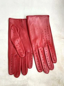 Red Driving Genuine Lambskin Napa Leather Handmade Gloves for Women's - Picture 1 of 3
