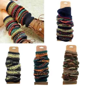 Chic Leg Warmers Crochet Leggings Winter Fair Isle Knee High Knit Warmer Socks - Picture 1 of 20