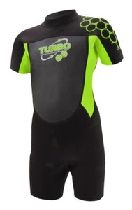 TWF Kids Turbo 2.5mm Shortie Wetsuit - Beach UPF 50+ - Black/Green - Picture 1 of 1