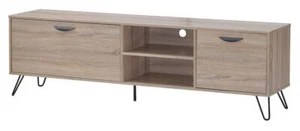Oak Effect & Black Legs 2 Door TV Unit L180cm x D40cm x H53.4cm SAMBA - Picture 1 of 6