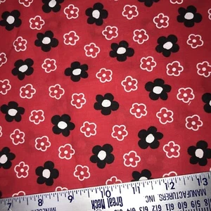 VIP By Cranston Cotton Fabric 42” x 36”  Red With Black & White Flowers 2011 - Picture 1 of 5