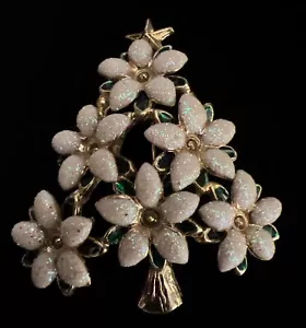 Vintage Lia Lalique Blumen Baum Weihnachten Weihnachtsstern Glitzer Buch Stück Brosche - Bild 1 von 4