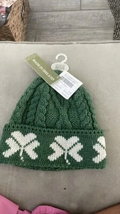 NWT Carraigdonn Irish Merino Wool Green Shamrock Beanie - Picture 1 of 4