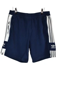 Adidas Mens Sports Jersey Drawstring Cotton Shorts W31 Blue Stripe Gym Running - Picture 1 of 7
