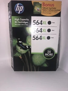 3-PACK HP Genuine 564 XL Black Ink with Bonus Cards Sealed - Picture 1 of 11