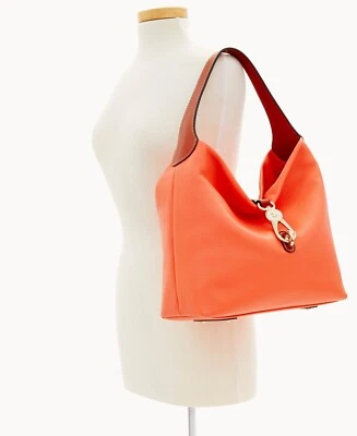 NWT Dooney & Bourke Pebble Grain Logo Lock Shoulder Bag With Pouch Coral $438 - Image 1 of 4