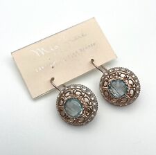 Mia Fiore 14k Gold Plated Bronze Dangle Earrings Blue Center Round