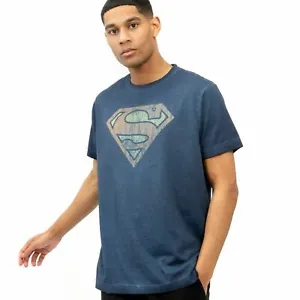 Official DC Comics Mens Vintage Superman Acid Wash T-shirt Navy S - XXL - Picture 1 of 6
