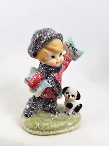 Weihnachtsgrüße Zeitung Junge mit Hund Figur Margaret Haire Neu Retro - Bild 1 von 2