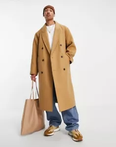 ASOS DESIGN oversized longline wool mix overcoat in camel (3XL) - Picture 1 of 4