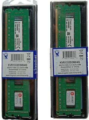 2 X 4 GB (8 GB) DDR3 1333 MHz  MEMORIE RAM KINGSTON PC3-10600 DIMM - Immagine 1 di 4