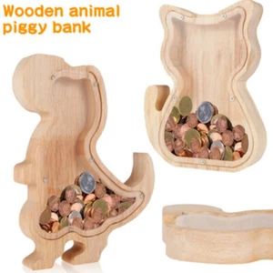 Personalized Wooden Animal Piggy Bank Toy Animal Shaped Money Saver Box - Picture 1 of 24