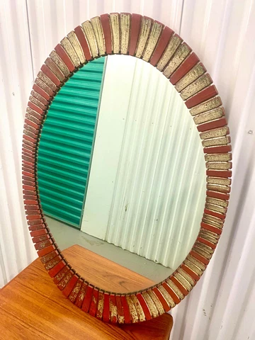 Stunning Vintage Mid Century Red Gold  Framed Large Wall Mirror Cover