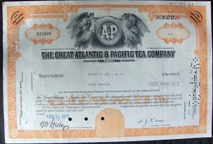 Great Atlantic & Pacific Tea Comp stock certificate Payee Halsey Stuart & Co Inc - Picture 1 of 2