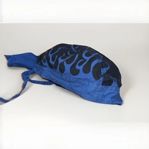 Biker Skull Cap Bandana Blue Flames Y2K Head Accessory Surgical Cap - Picture 1 of 6