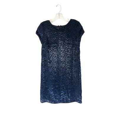 Mini Camisa Vestido Shoshanna Azul Negro Imitación Abeto Mezcla Seda Manga Corta Talla 0 Foto 1 de 4