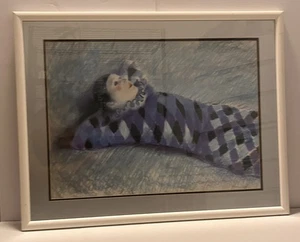 Vintage Adrian George Vintage Clown 1984 Portrait Pastell gerahmtes Gemälde 33x26 - Bild 1 von 9