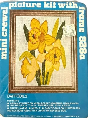 Kit de fotos vintage Vogart Mini Crewel narcisos 8288a 1975 sellado con marco Foto 1 de 4