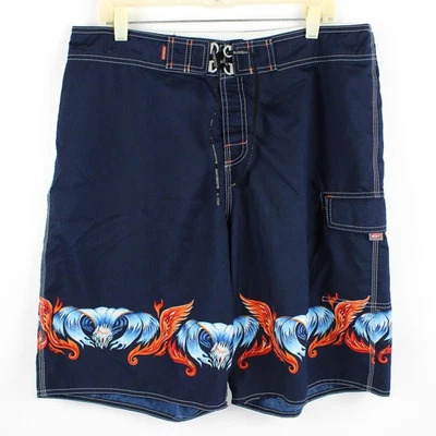 Quiksilver Men's 36 Navy Blue Floral Print Swim Trunks Boardshorts Drawstring - Image 1 of 4