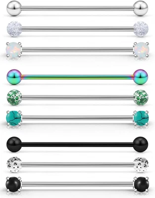 Barra industrial piercing joyería 14G acero inoxidable cartílago hélice caracola Ea Foto 1 de 3