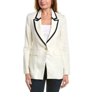 COURT & ROWE Contrast Tipped Linen-Blend Blazer Size 8 - Picture 1 of 8