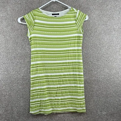 Sharagano 女式连衣裙 14 码绿色白色条纹短袖套衫 — 第 1/4 张图片