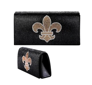 Women's Black Rhinestone Fleur De Lis Clutch Bag - Picture 1 of 3