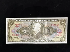Mint. Brazil 5 Cruzeiros Banknote Uncirculated Paper Currency. Low Serial 045743 - Picture 1 of 11
