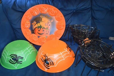 RETRO HALLOWEEN PARTY LOT SPIDER WEB  BOWLS  PLATTER  SNACKS TREATS  SWEETS - Image 1 of 4