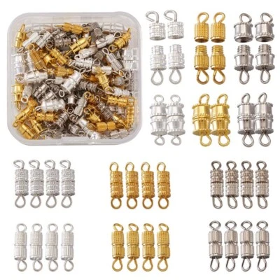 90Sets/Box Brass Screw Clasps Barrel Jewelry End Tip Caps Jewelry Findings Mixed - Image 1 of 4