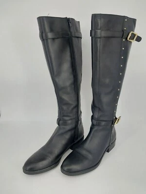 Botas de montar Vince Camuto Preslen para mujer talla 6M de cuero negro dorado con tachuelas Foto 1 de 4