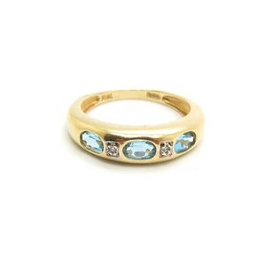 14k Yellow Gold Diamond and Aquamarine Wedding Band Ring Size 6 - Picture 1 of 8